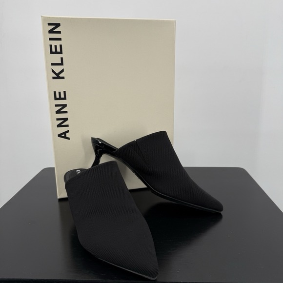 Anne Klein Akisabell Mule Heels 6.5M Black Stretch iFlex Kitten Heel NEW In Box - Picture 2 of 16